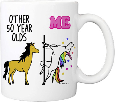 funny unicorn mug for 50 year old woman