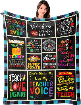 Throw blanket with funny notes for teacher