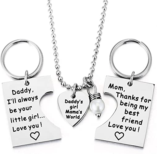 Keychain and necklace set of Mom Dad and daughter