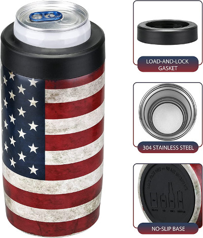 Insulated can cooler with American flag design