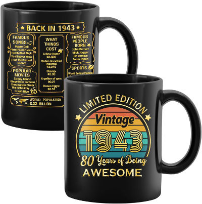 Born in 1943 mug - 80th birthday gift ideas