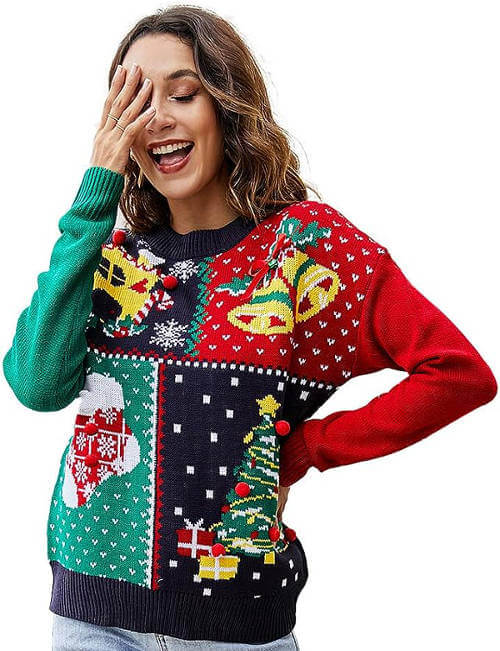 Multicolored ugly funny christmas sweaters for a woman