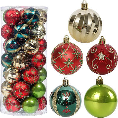 Red green gold Shatterproof glitter Christmas Ball Ornaments