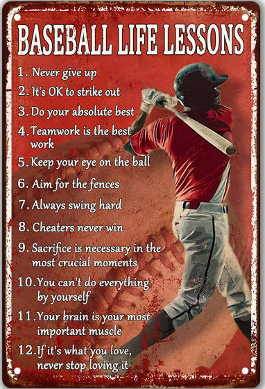 Retro Metal sign with Baseball life lessons