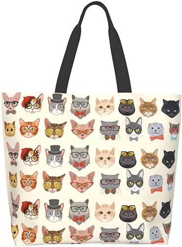 cat design Reusable grocery tote bag
