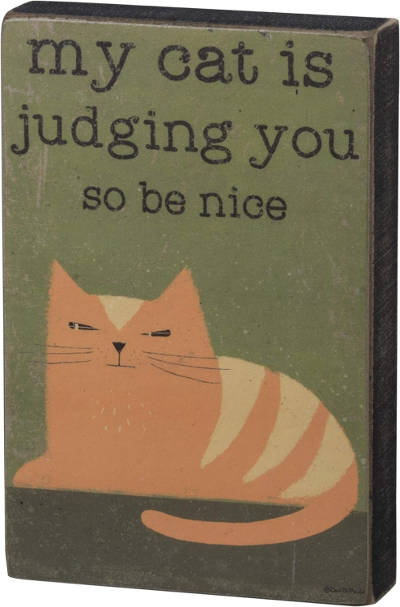Decor that says - My cat is judging you so be nice