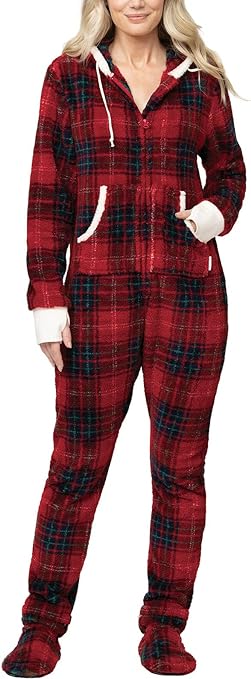 red plaid - Onesie Christmas pajamas for women