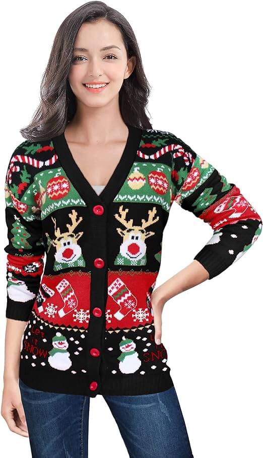 black Cardigan style ugly xmas sweater