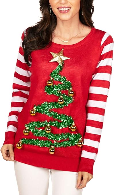ugly Christmas sweaters for women with tinsel and glitter