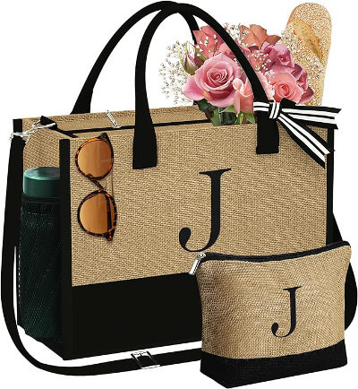 'J' Jute Tote Bag monogrammed