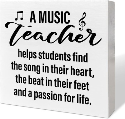 Wooden desk decor for a music teacher