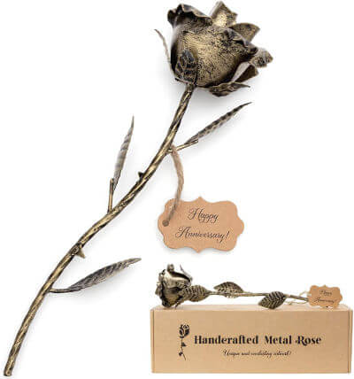hand crafted metal bronze rose for anniversary