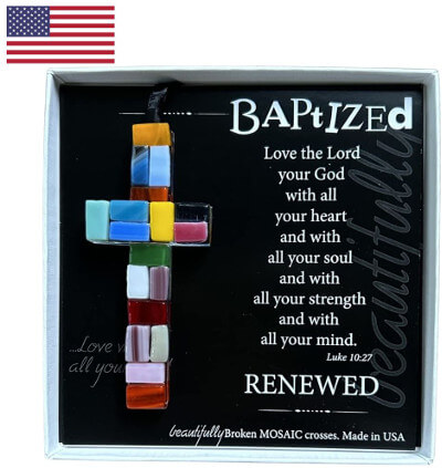 Mosaic Glass Cross for Baptism